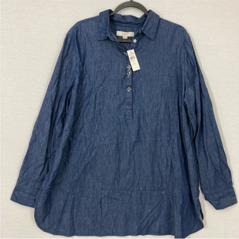 LOFT Blue Casual Button Down Shirt Relaxed Fit